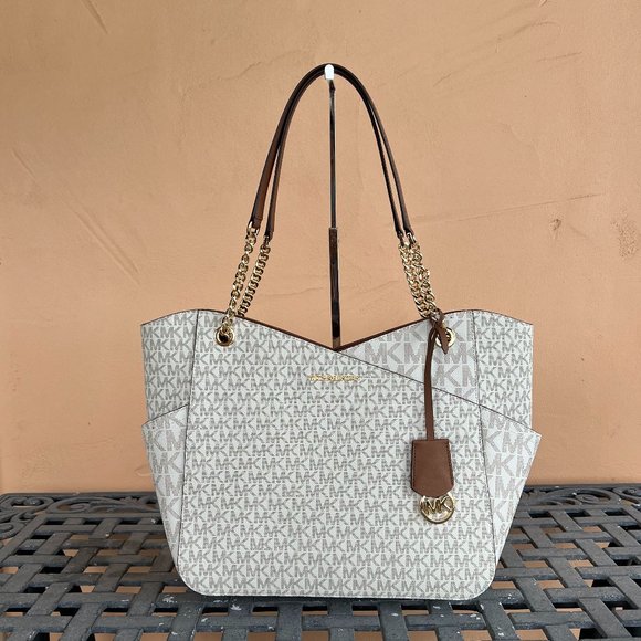 Michael Kors Jet Set Travel Large X Chained Tote Shoulder Bag MK Vanilla